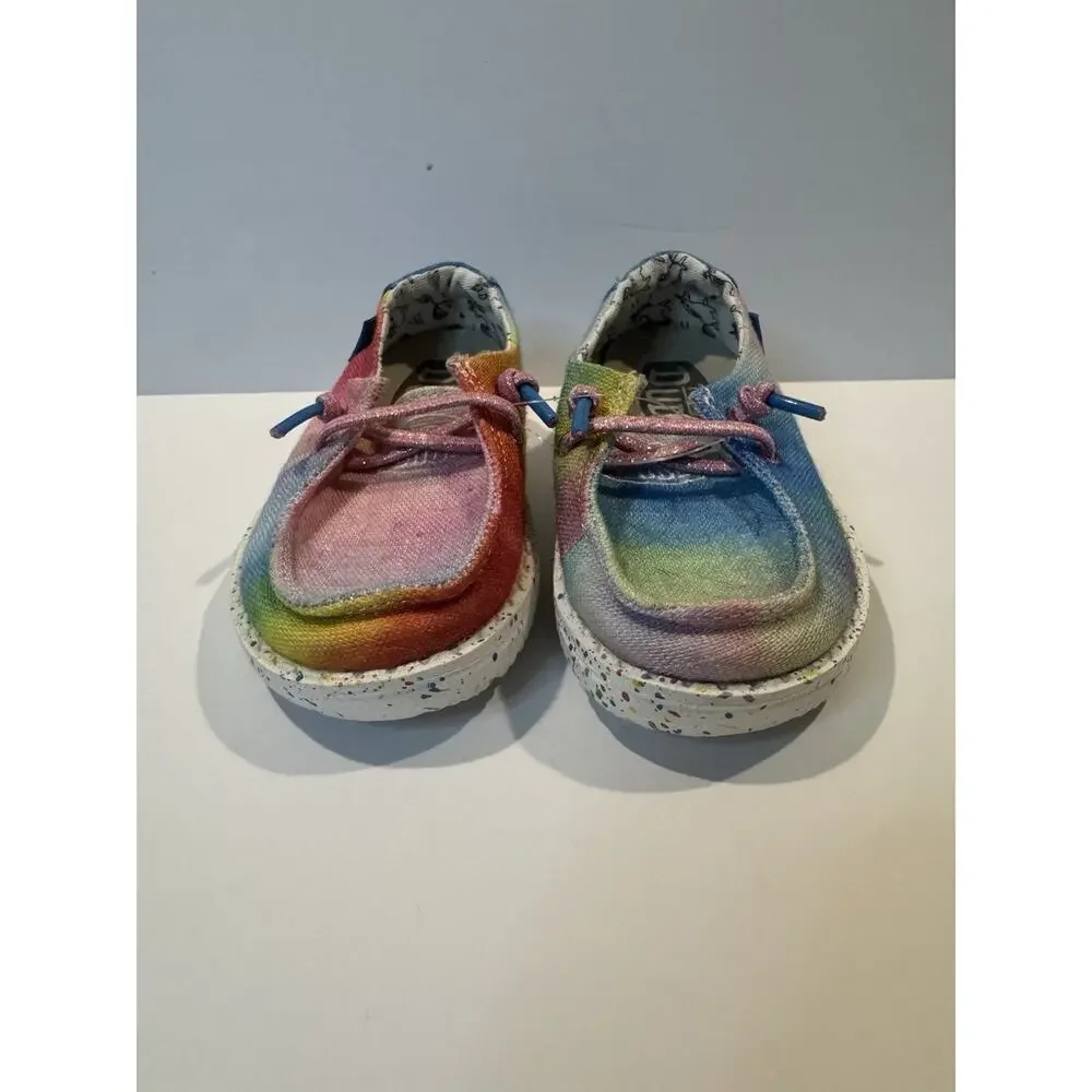 Hey Dude Wendy Youth Dreamer Size K7 Slip-On Shoes Rainbow Unicorn Canvas Kids